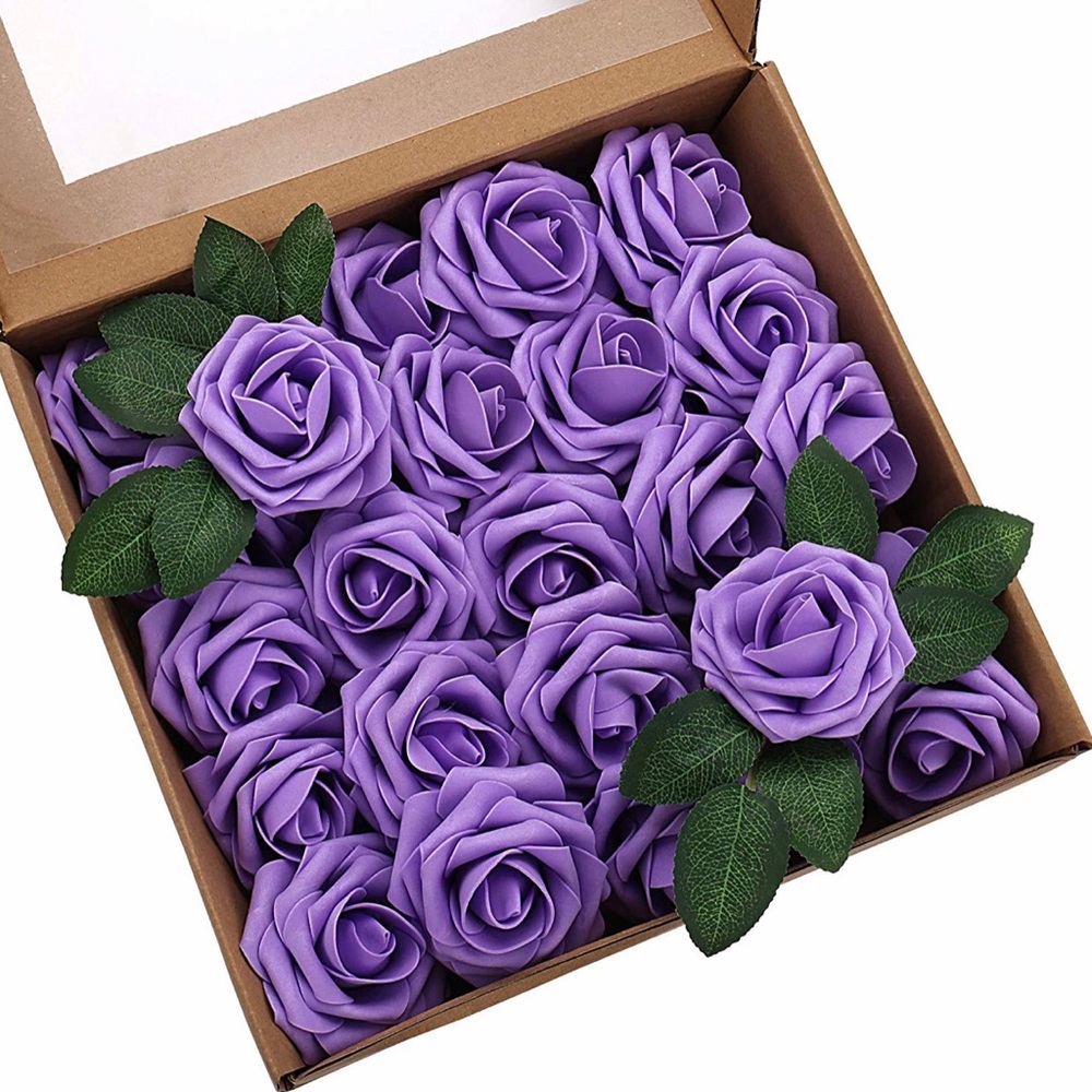 Artificial Flower Heads Rose Flower head Wedding Party Decor 25 pcs Purple